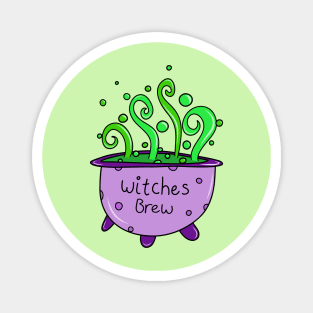 Halloween Purple Witches Brew Cauldron Doodle with Green Potion Cartoon, made by EndlessEmporium Magnet